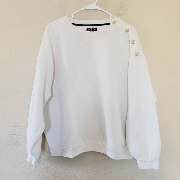 J.Crew Womens XXL Heritage Fleece Cropped Sweatshirt Ivory Gold Buttons Preppy - Picture 1 of 7